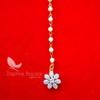 MAG29 Daphne Zircon Carving Maang Tikka with Pearls for Women Closeup View