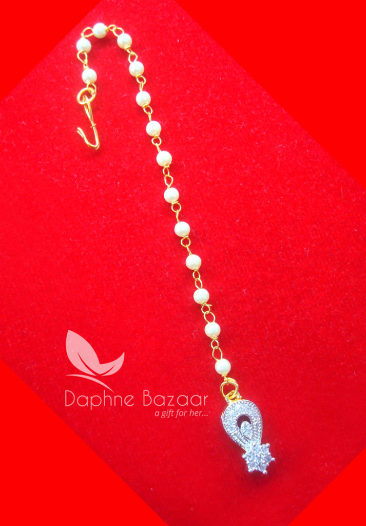 MAG30, Daphne Zircon Carving Maang Tikka with Pearls for Women Full View