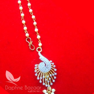 MAG31, Daphne Zircon Carving Maang Tikka with Pearls for Women