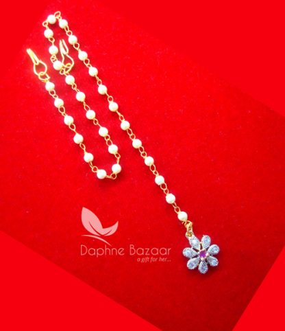 MAG32, Daphne Zircon Carving Maang Tikka with Pearls for Women