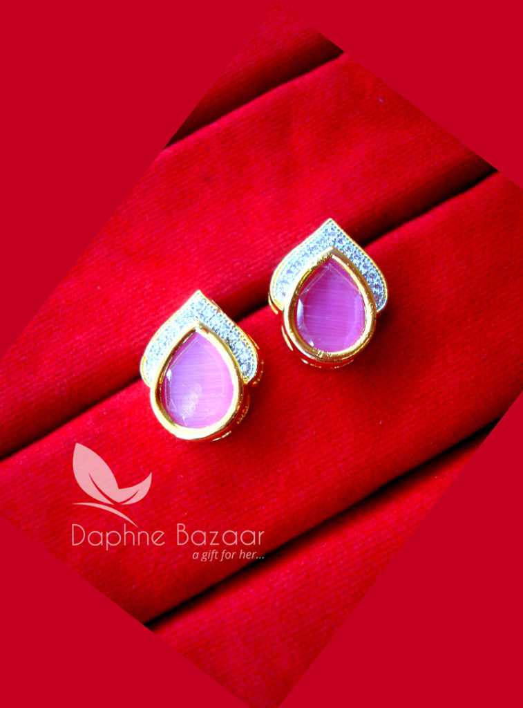 PE21, Daphne Pink Zircon Studded Earring for Women