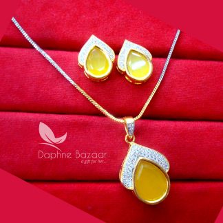 PE22, Daphne Yellow Zircon Studded Pendant Earrings for Women