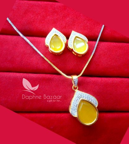 PE22, Daphne Yellow Zircon Studded Pendant Earrings for Women
