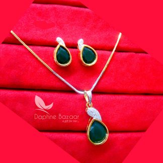 PE23, Daphne Green Zircon Studded Pendant Earrings for Women