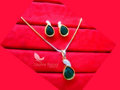 PE23, Daphne Green Zircon Studded Pendant Earrings for Women