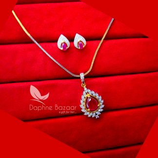 PE24, Daphne Pink Zircon Studded Pendant Earing for Women