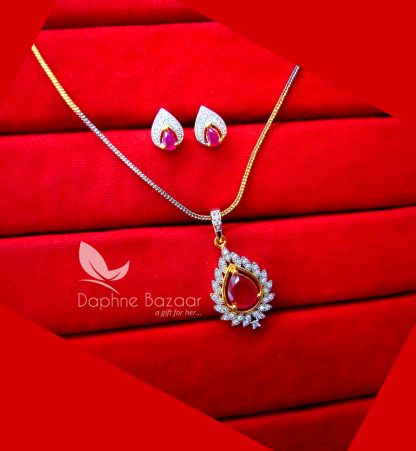 PE24, Daphne Pink Zircon Studded Pendant Earing for Women