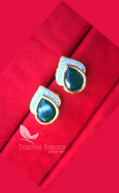 PE28, Daphne Pine Green Zircon Studded Earrings for Women
