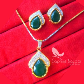 PE28, Daphne Pine Green Zircon Studded Pendant Earrings for Women