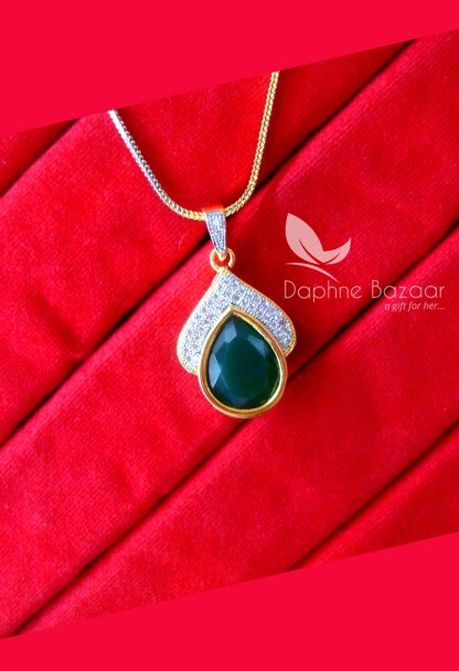 PE28, Daphne Pine Green Zircon Studded Pendant for Women