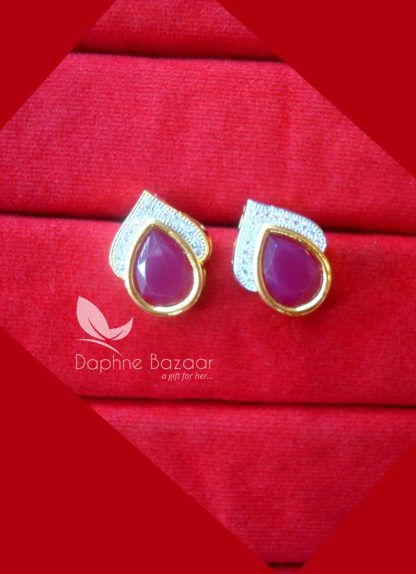 PE29, Daphne Deep Pink Zircon Studded Earrings for Women