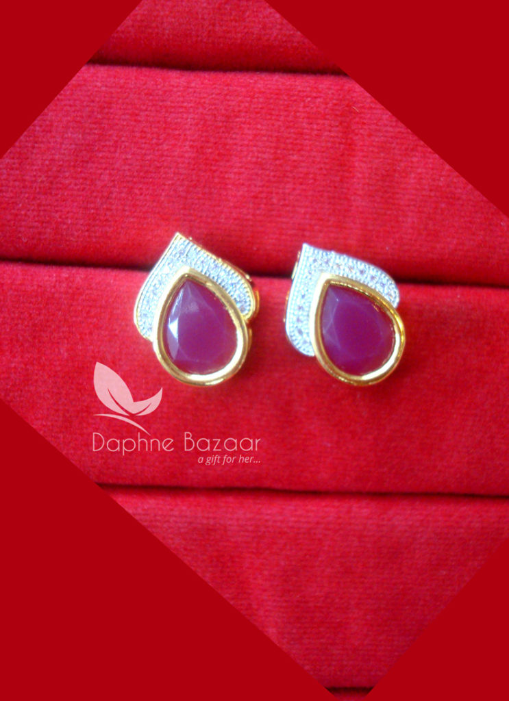 PE29, Daphne Deep Pink Zircon Studded Earrings for Women