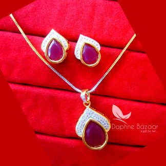 PE29, Daphne Deep Pink Zircon Studded Pendant Earrings for Women