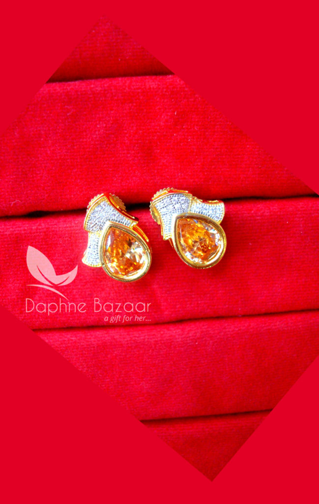 PE31, Daphne Amber Zircon Studded Earrings for Women