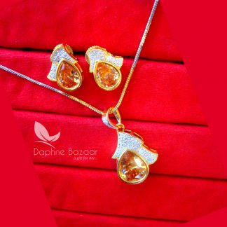 PE31, Daphne Amber Zircon Studded Pendant Earrings for Women