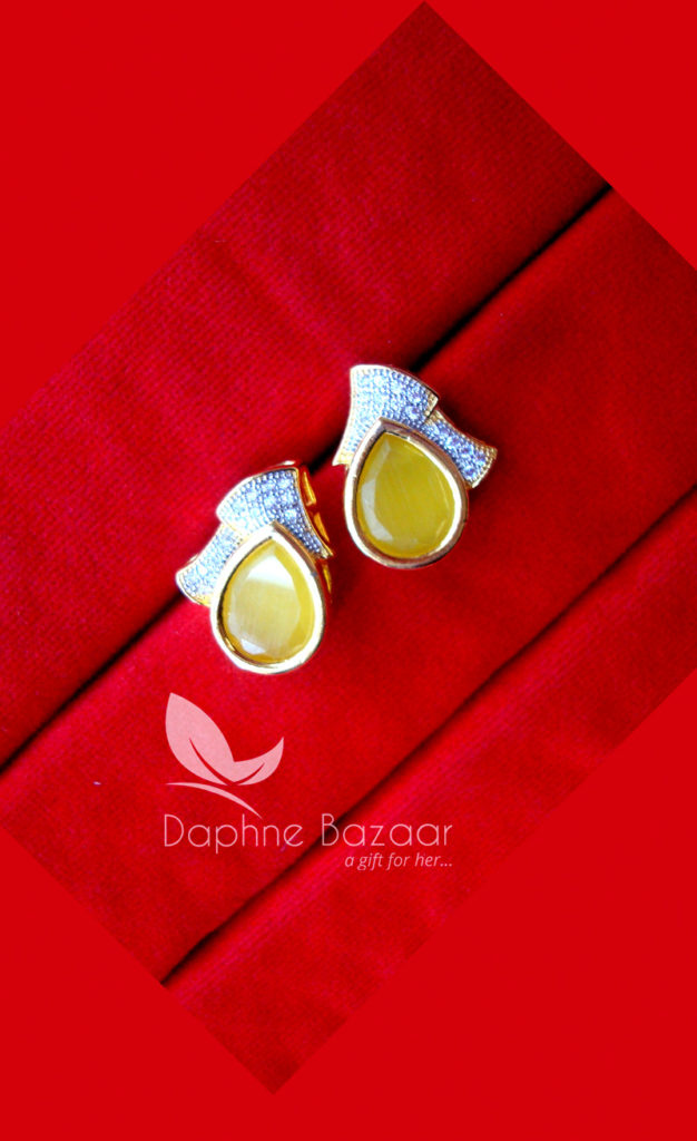 PE33, Daphne Yellow Zircon Studded Earrings for Women