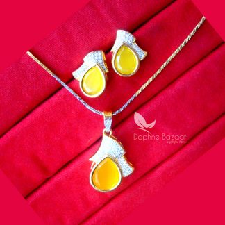 PE33, Daphne Yellow Zircon Studded Pendant Earrings for Women