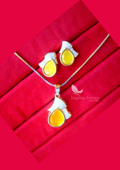 PE33, Daphne Yellow Zircon Studded Pendant Earrings for Women