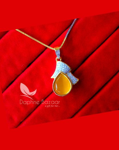 PE33, Daphne Yellow Zircon Studded Pendant for Women