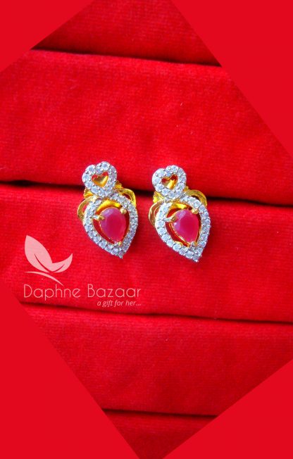 PE35, Daphne Deep Pink Zircon Studded Earrings for Women