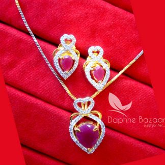 PE35, Daphne Deep Pink Zircon Studded Pendant Earrings for Women