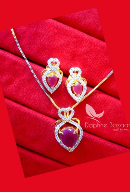 PE35, Daphne Deep Pink Zircon Studded Pendant Earrings for Women