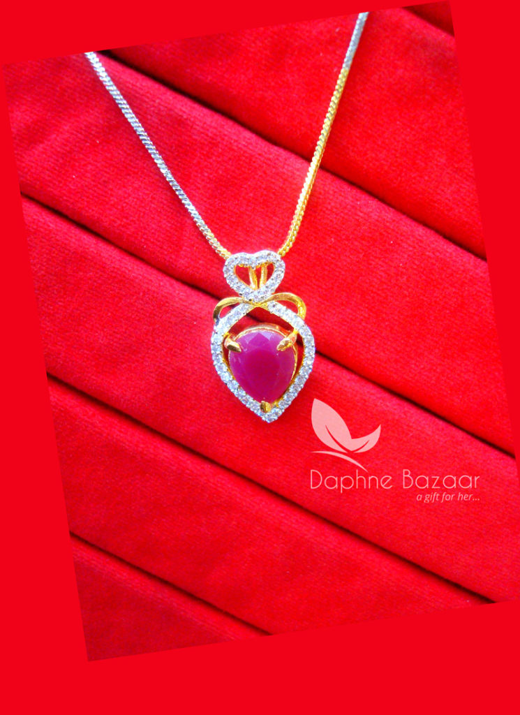 PE35, Daphne Deep Pink Zircon Studded Pendant for Women