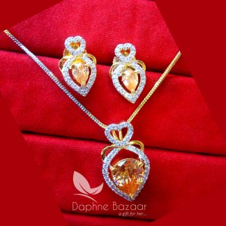 PE36, Daphne Amber Zircon Studded Pendant Earrings for Women