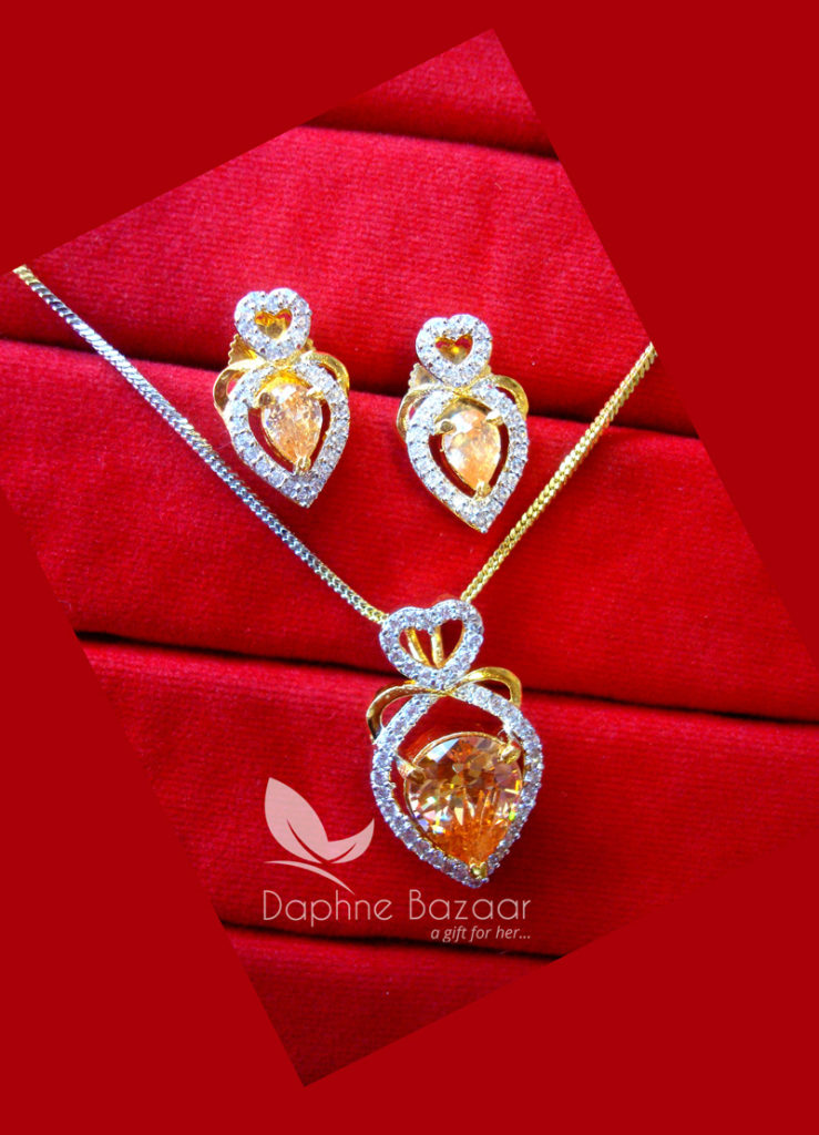 PE36, Daphne Amber Zircon Studded Pendant Earrings for Women