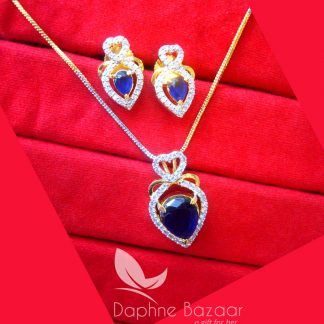 PE37, Daphne French Blue Zircon Studded Pendant Earrings for Women