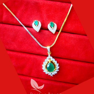 PE38, Daphne Emerald Green Zircon Studded Pendant Earrings for Women