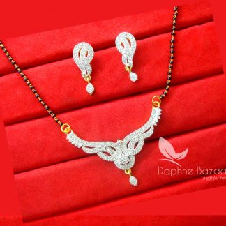 S51, Daphne Zircon Leaf Sleek Art Mangalsutra set for Women Closeup View