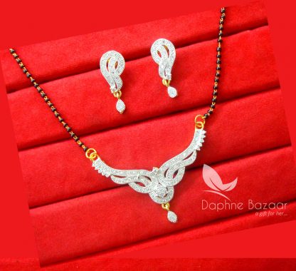 S51, Daphne Zircon Leaf Sleek Art Mangalsutra set for Women Closeup View