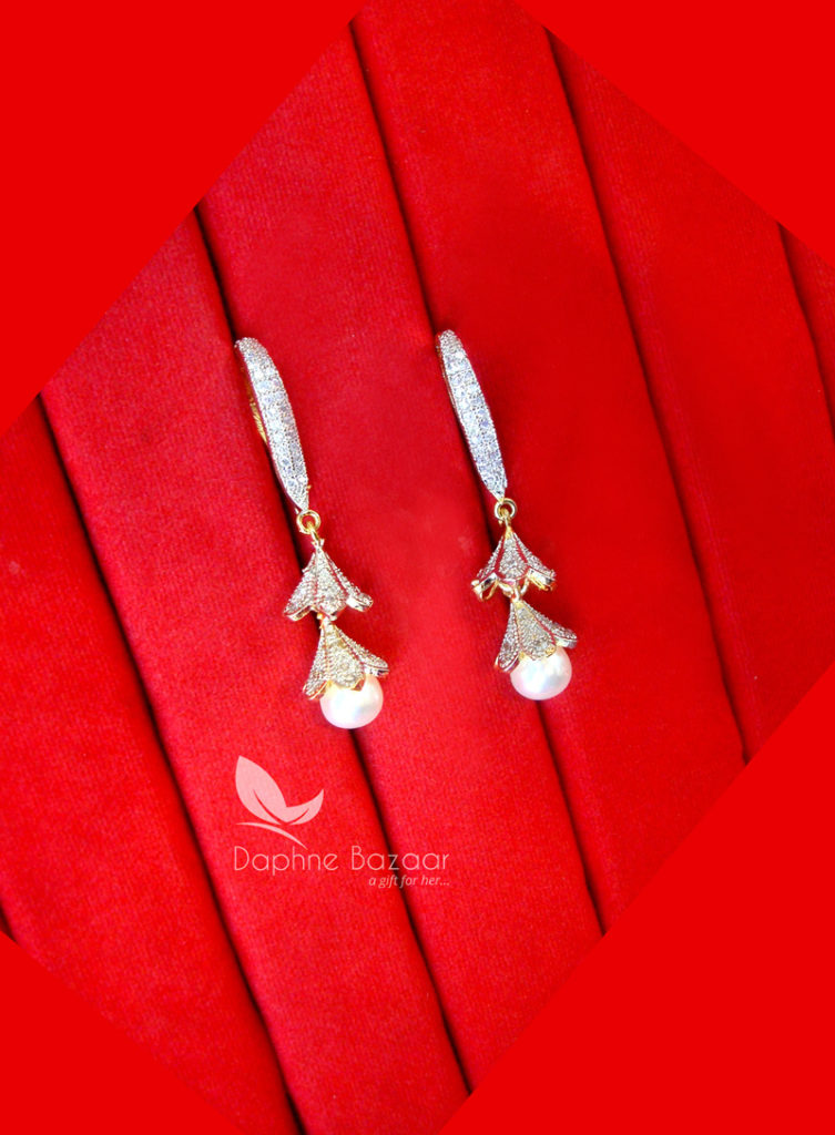 E95, Zircon studded Pearls Hangings Earrings for Girls