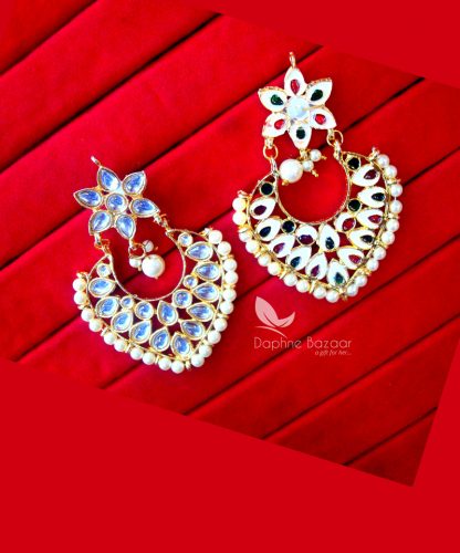 KE26, BOLLYWOOD FASHION GOLD PLATED KUNDAN EARRINGS FOR WOMEN - BACK VIEW