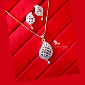 PE41, Daphne Silvery Zircon Designer Pendant Earrings for Rakhi Gift