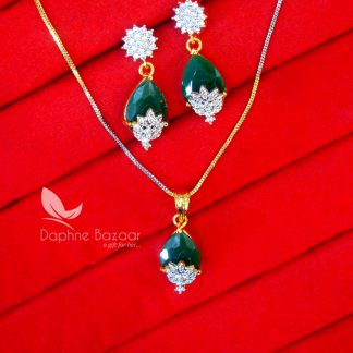 PE42, Daphne Pine Green Zircon Designer Pendant Earrings for Valentine Gift for wife