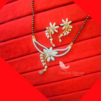 S541, Daphne Zircon Designer Pink, Green Flora Mangalsutra set for Women