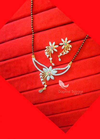 S541, Daphne Zircon Designer Pink, Green Flora Mangalsutra set for Women