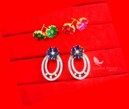 CE34, Daphne Six in One Changeable AD Earrings for Women, Anniversary Gift – Blue