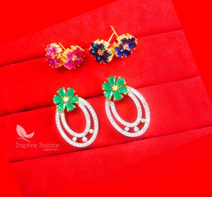 CE34, Daphne Six in One Changeable AD Earrings for Women, Anniversary Gift – Green