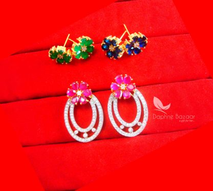 CE34, Daphne Six in One Changeable AD Earrings for Women, Anniversary Gift – Pink