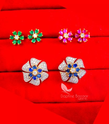 CE36, Daphne Zircon Flower Six in One Changeale Earrings for Women - BLUE