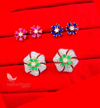 CE36, Daphne Zircon Flower Six in One Changeale Earrings for Women - GREEN.jpg