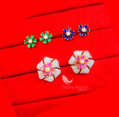 CE36, Daphne Zircon Flower Six in One Changeale Earrings for Women - PINK