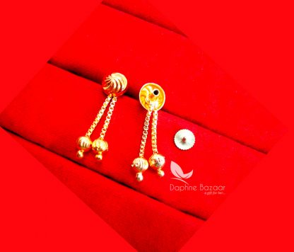 E65, Daphne Golden Art Earring, Beautiful Gift for Women - Front View of Pusher type Screw - View1