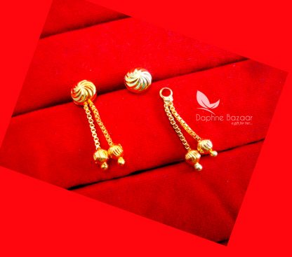 E65, Daphne Golden Art Earring, Beautiful Gift for Women - Front View of Pusher type Screw - View2