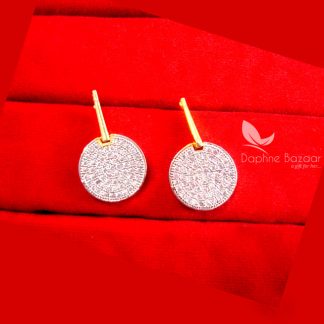 E98, Daphne Designer Choice Round Golden Silver Earrings Set for Women - Front