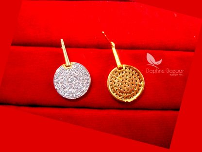 E98, Daphne Designer Choice Round Golden Silver Earrings Set for Women - Front and Back