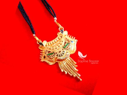 ME22, Daphne Handmade Gold With Black Beads Mangalsutra Chain, Gift for Wife - Full View
